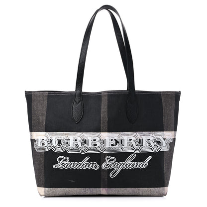 Burberry Coated Canvas Mega Check Medium Doodle Tote Black White 1 of 22