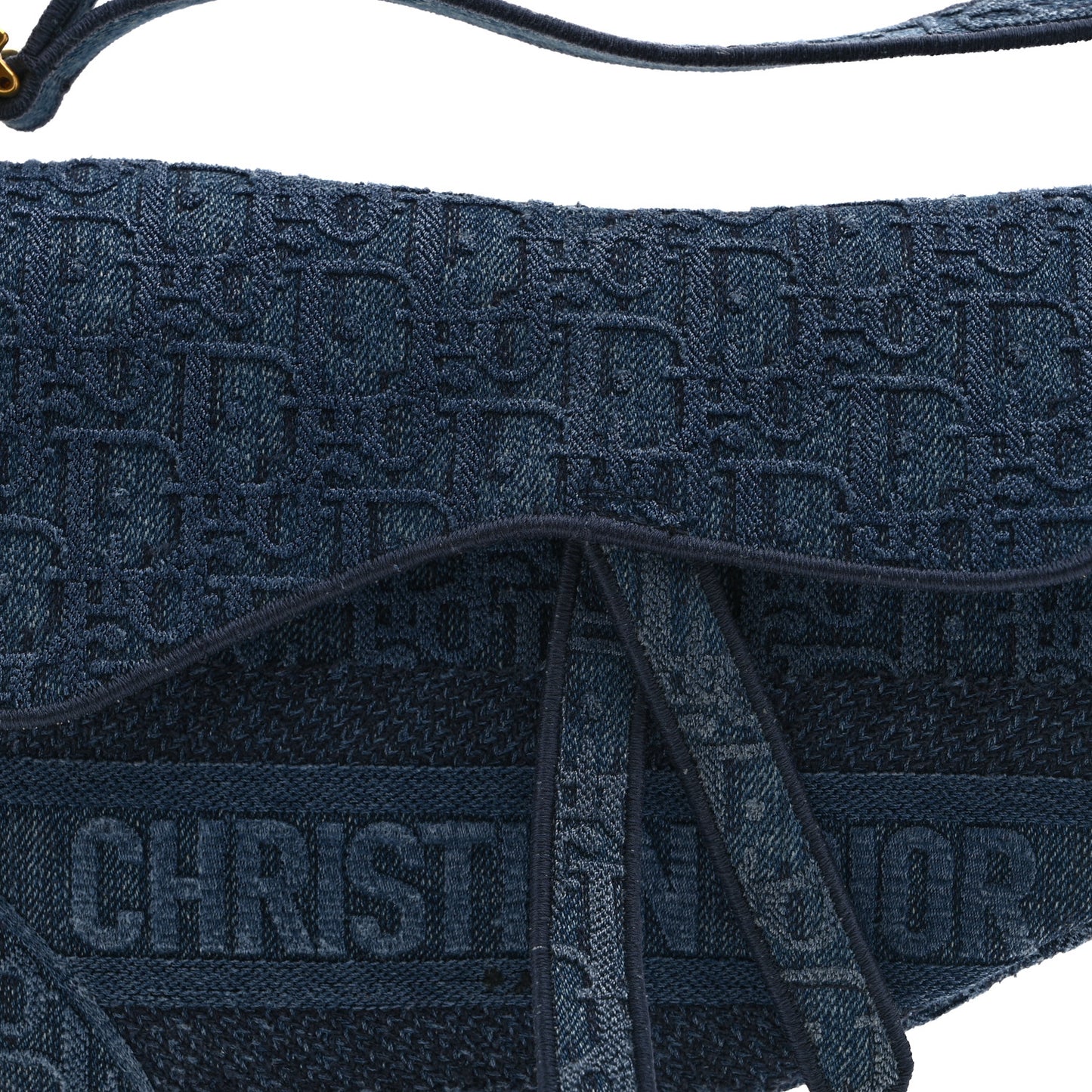 Oblique Embroidered Saddle Bag Denim Blue