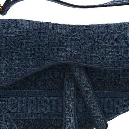 Christian Dior Oblique Embroidered Saddle Bag Denim Blue 8 of 10