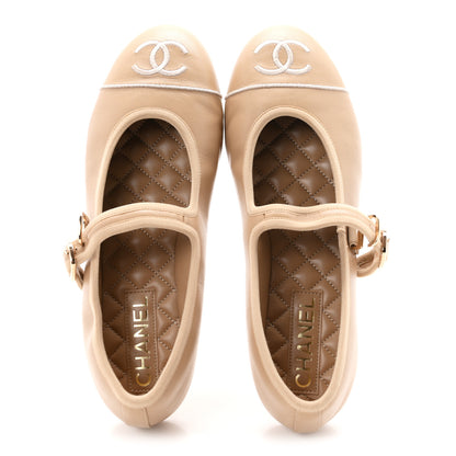 Chanel Lambskin Mary Jane Flats 38.5 Beige 2 of 10