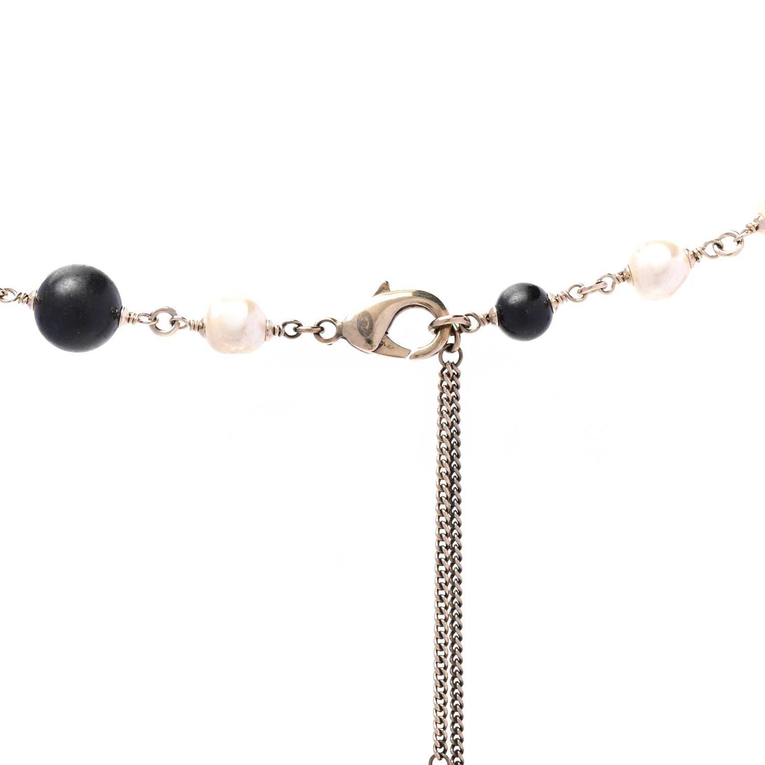 Chanel Pearl Beaded CC Long Necklace Silver Black 5 of 5