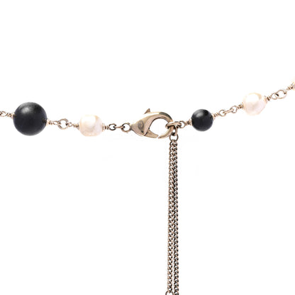 Chanel Pearl Beaded CC Long Necklace Silver Black 5 of 5
