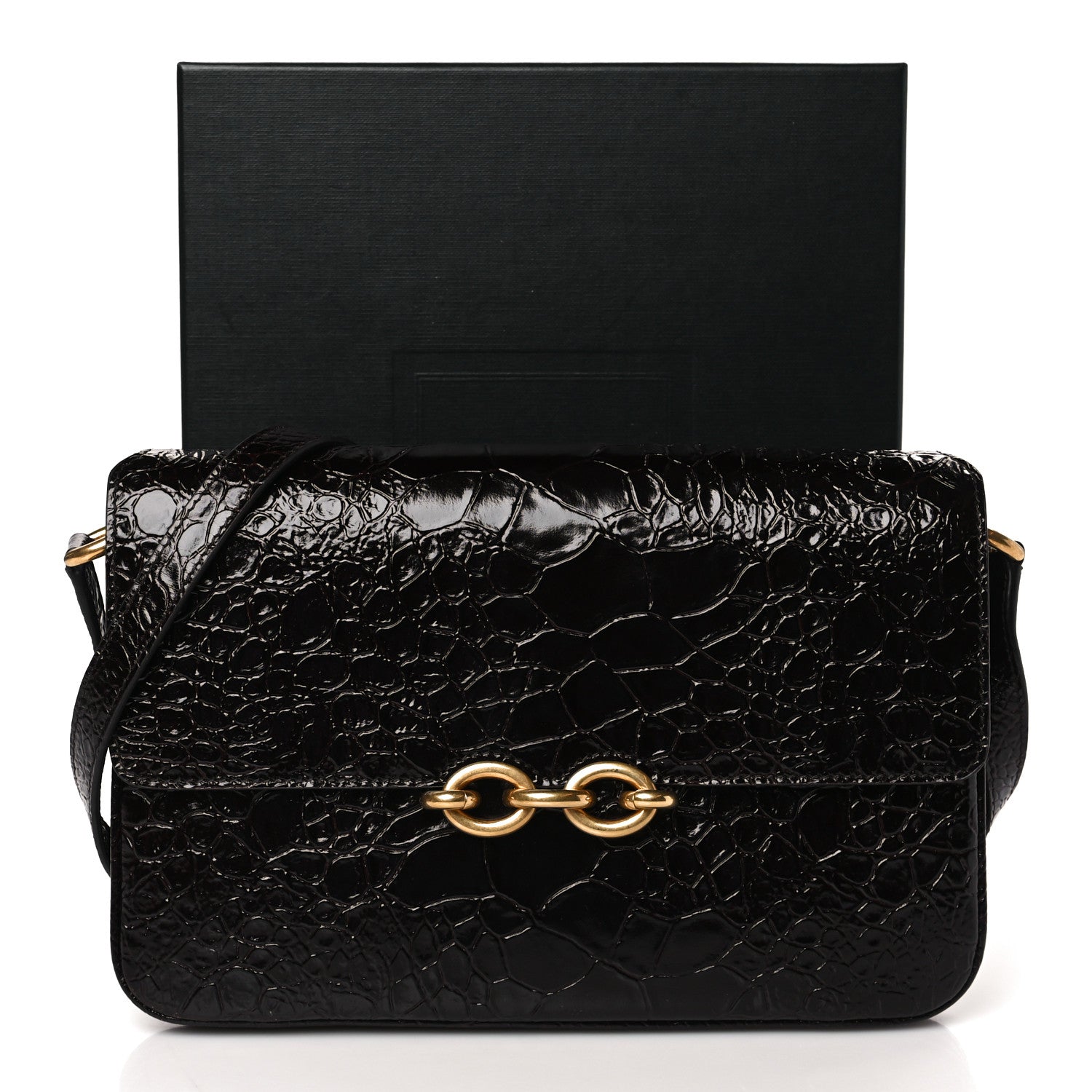 Saint Laurent Shiny Crocodile Embossed Calfskin Le Maillon Satchel Coffee 9 of 9