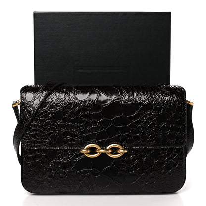 Saint Laurent Shiny Crocodile Embossed Calfskin Le Maillon Satchel Coffee 9 of 9