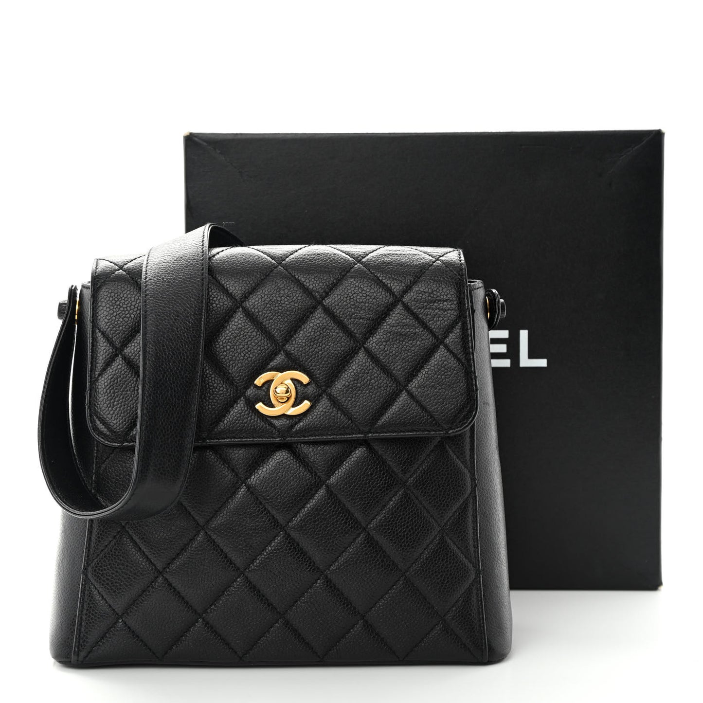 Caviar Quilted Flap Shoulder Bag Black Black