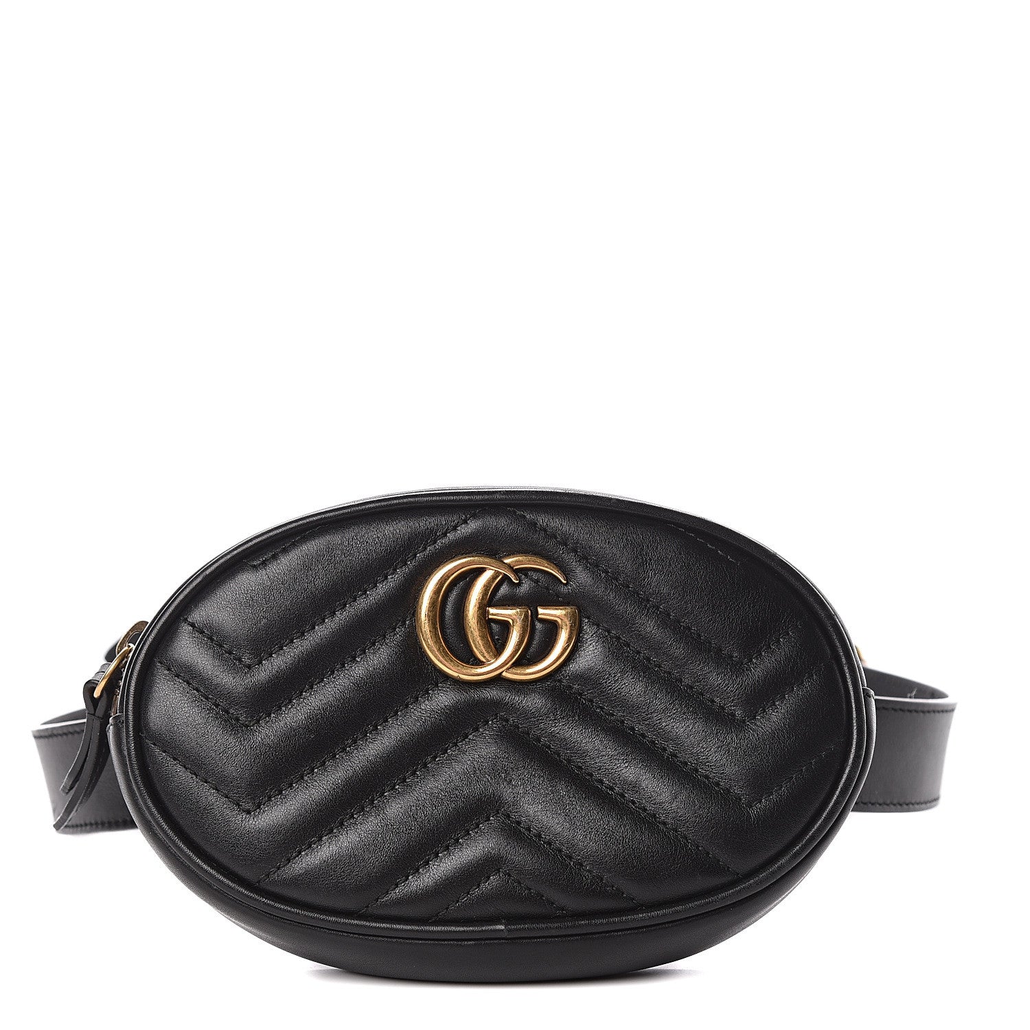 Gucci Calfskin Matelasse GG Marmont Belt Bag 85 34 Black 1 of 12