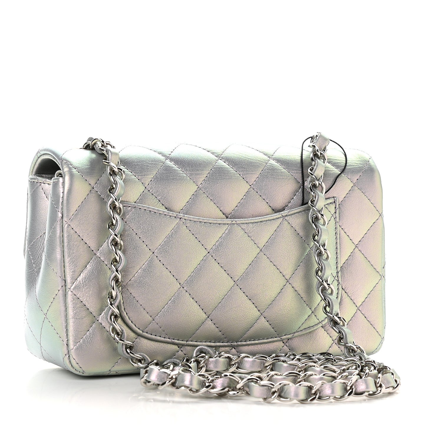Iridescent Calfskin Quilted Mini Rectangular Flap Light Purple