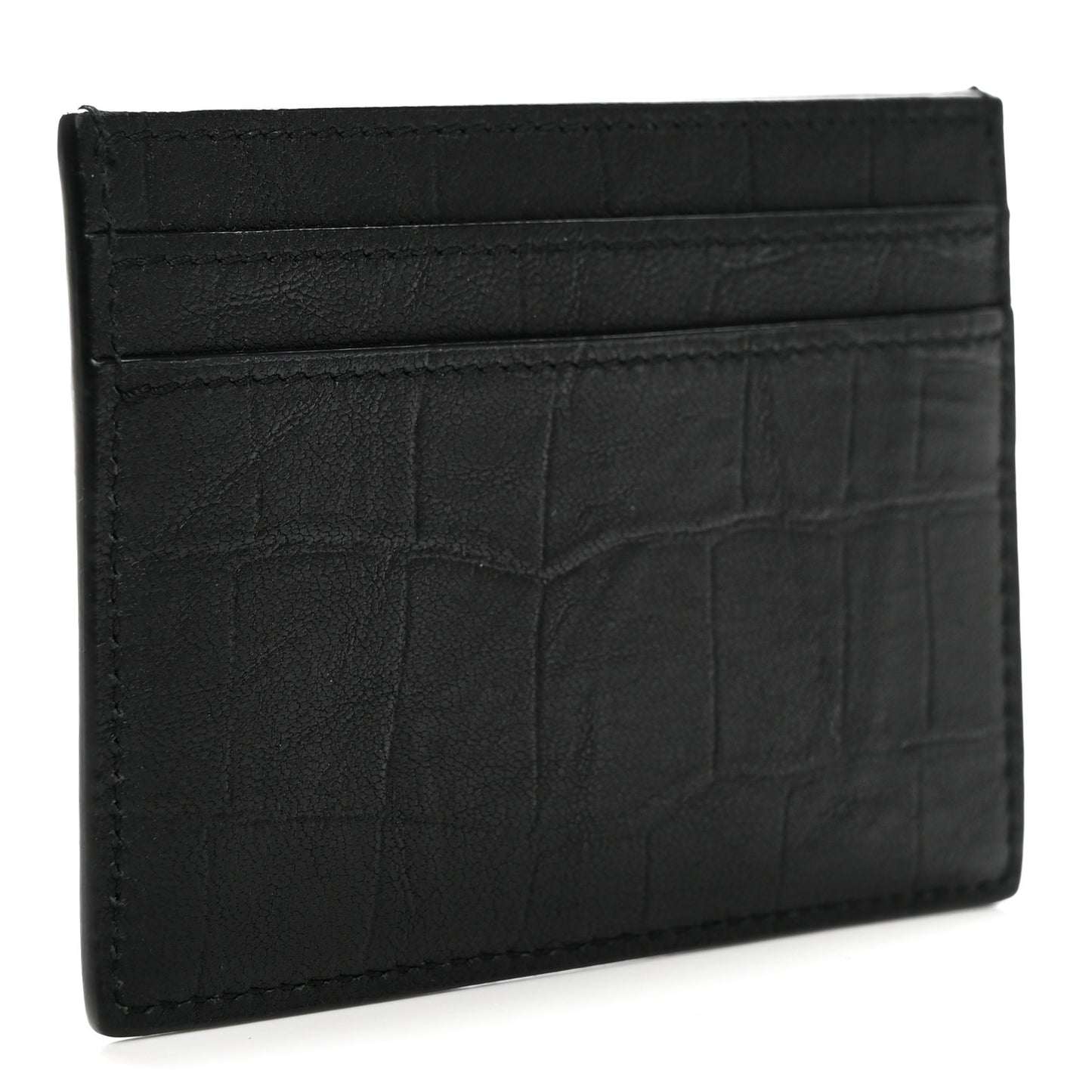 Calfskin Crocodile Embossed Monogram Credit Card Case Black
