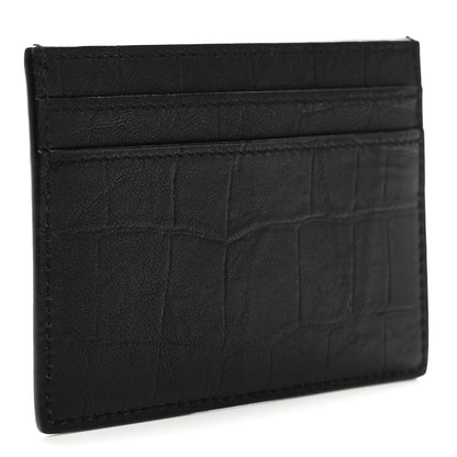 Saint Laurent Calfskin Crocodile Embossed Monogram Credit Card Case Black 3 of 8