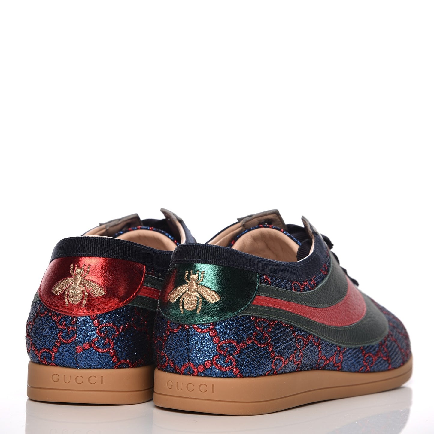 Lurex Calfskin Web GG Monogram Womens Falacer Sneakers 39 Iridescent Blue Iridescent Red Silver