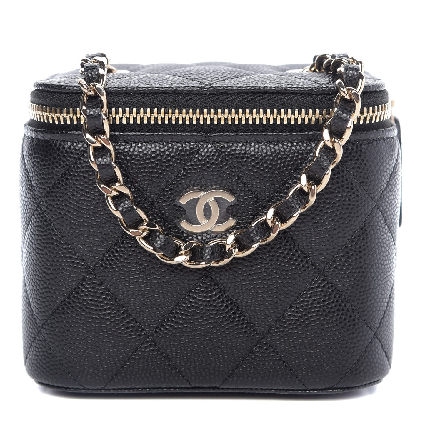 Caviar Quilted Mini Vanity Case With Chain Black