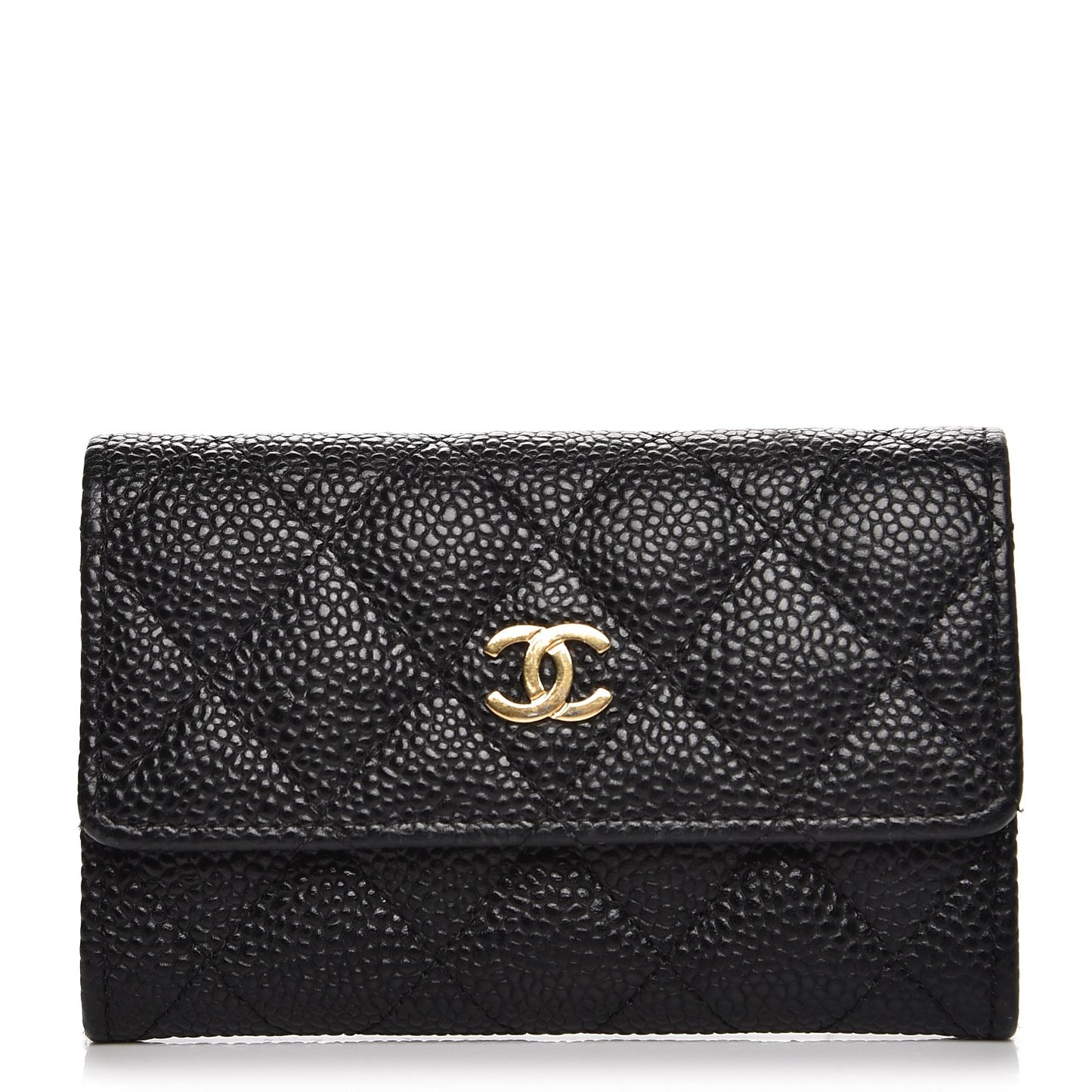 Caviar Quilted Flap Card Holder Black