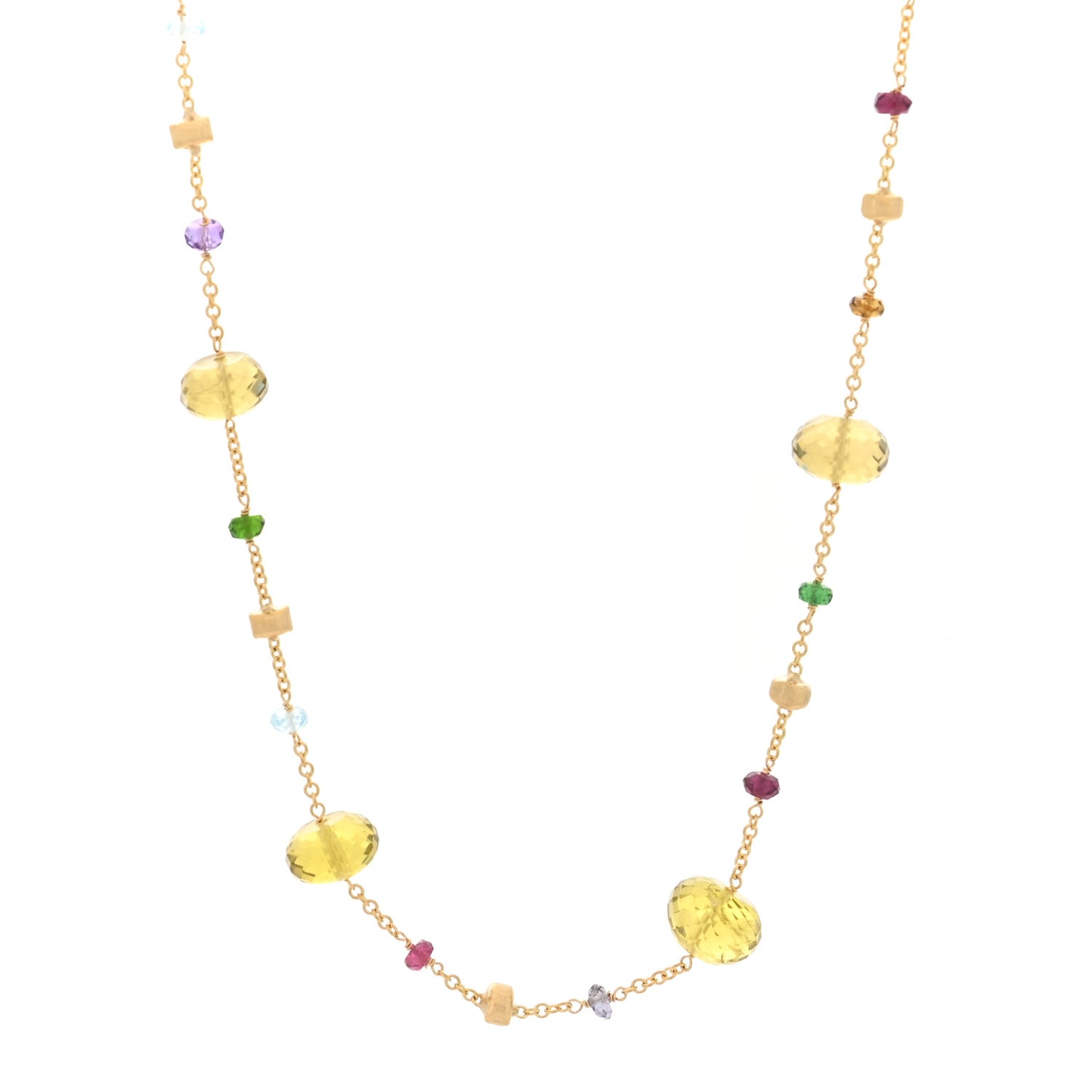 18K Yellow Gold Multi Gemstone Strand Necklace