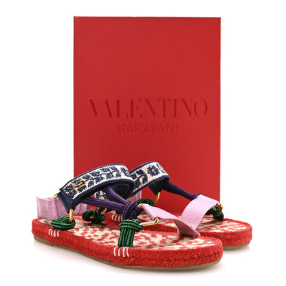 Valentino Garavani Embroidered Jacquard Grosgrain Cord Vg Lake Powell Velcro Espadrille Sandals 37 9 of 9