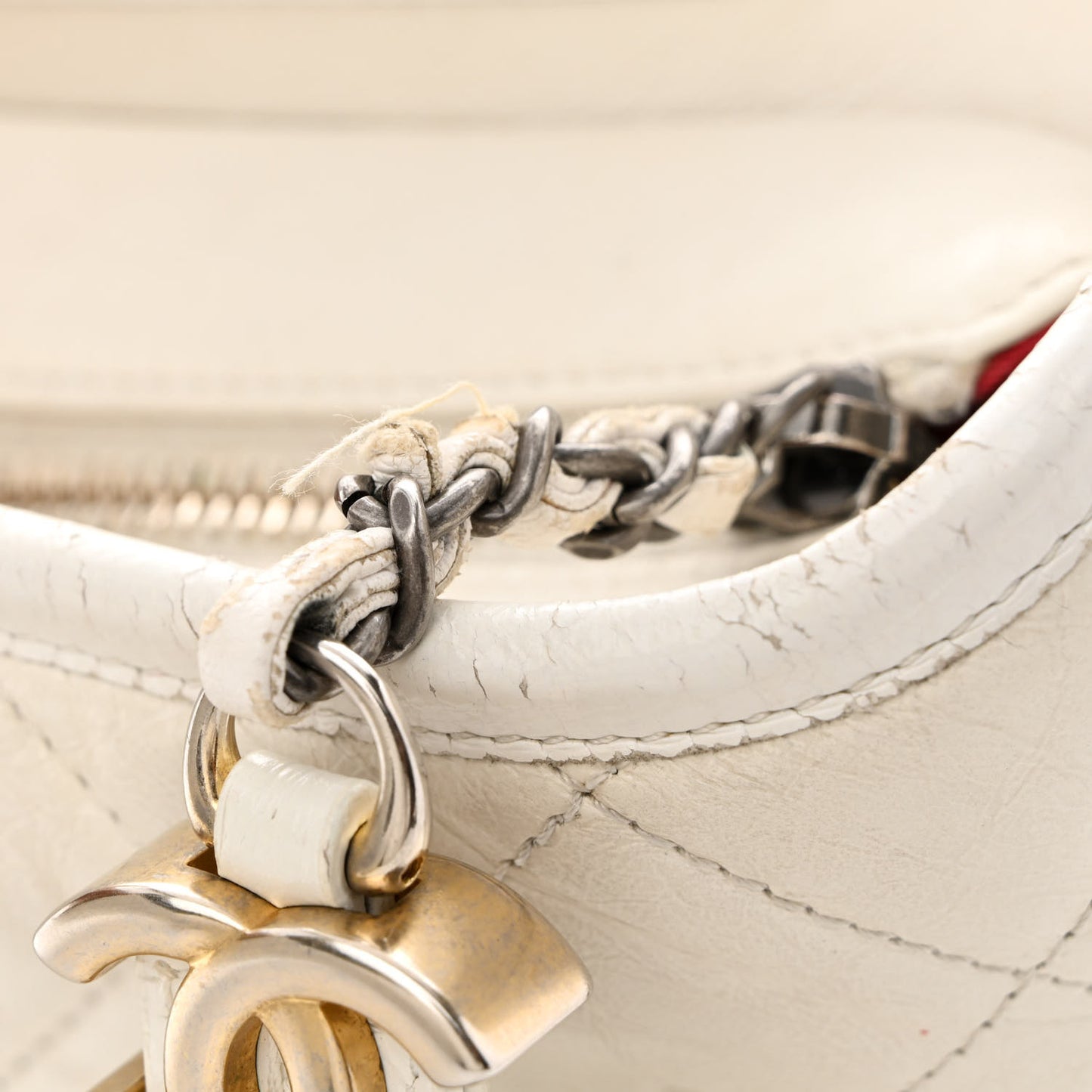 Aged Calfskin Quilted Small Gabrielle Hobo White