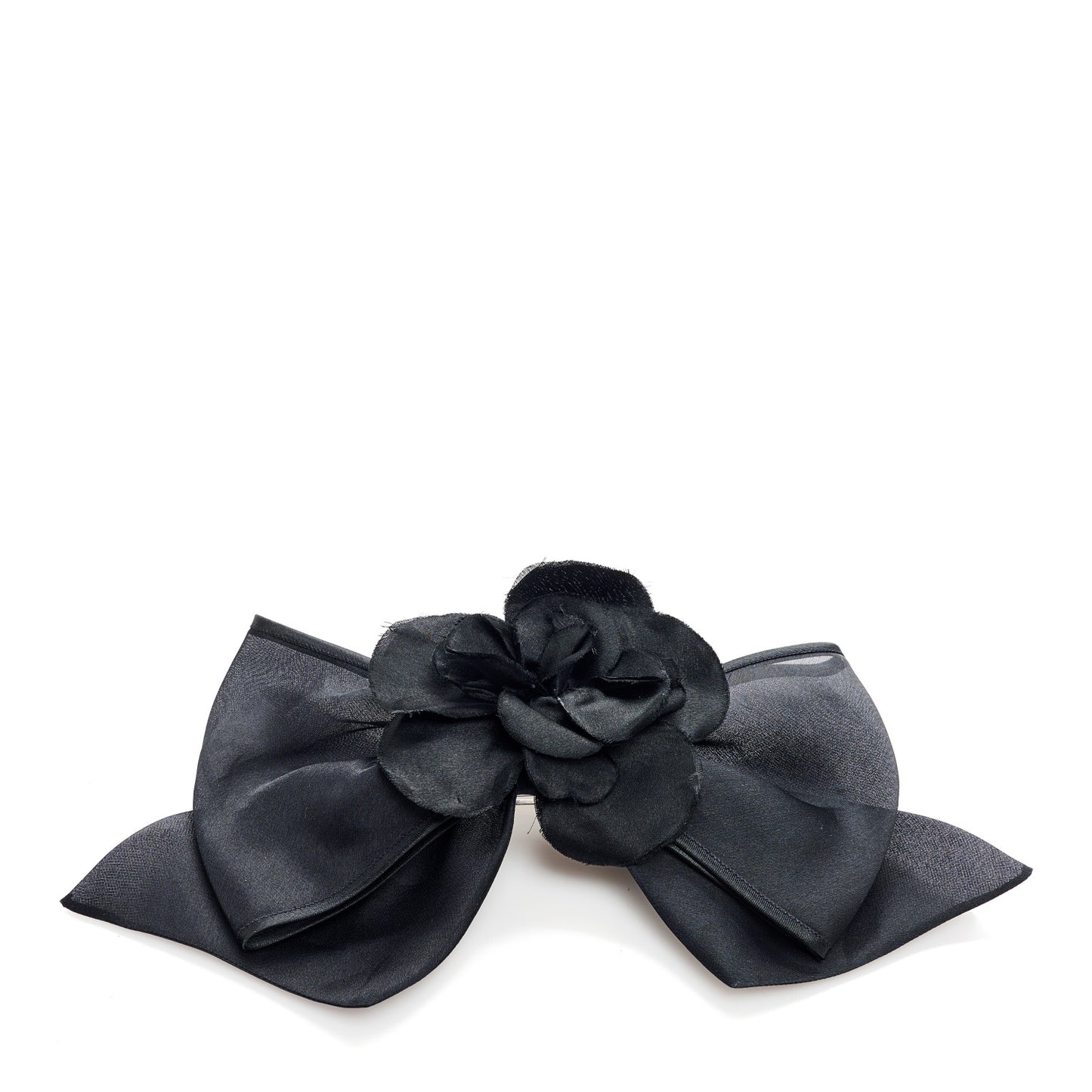 Satin Camellia Hair Clip Bow Black