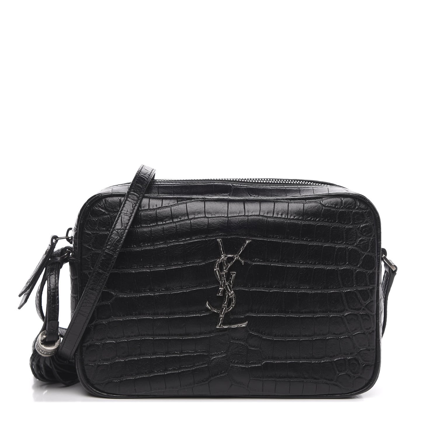 Calfskin Crocodile Embossed Monogram Lou Camera Bag Black