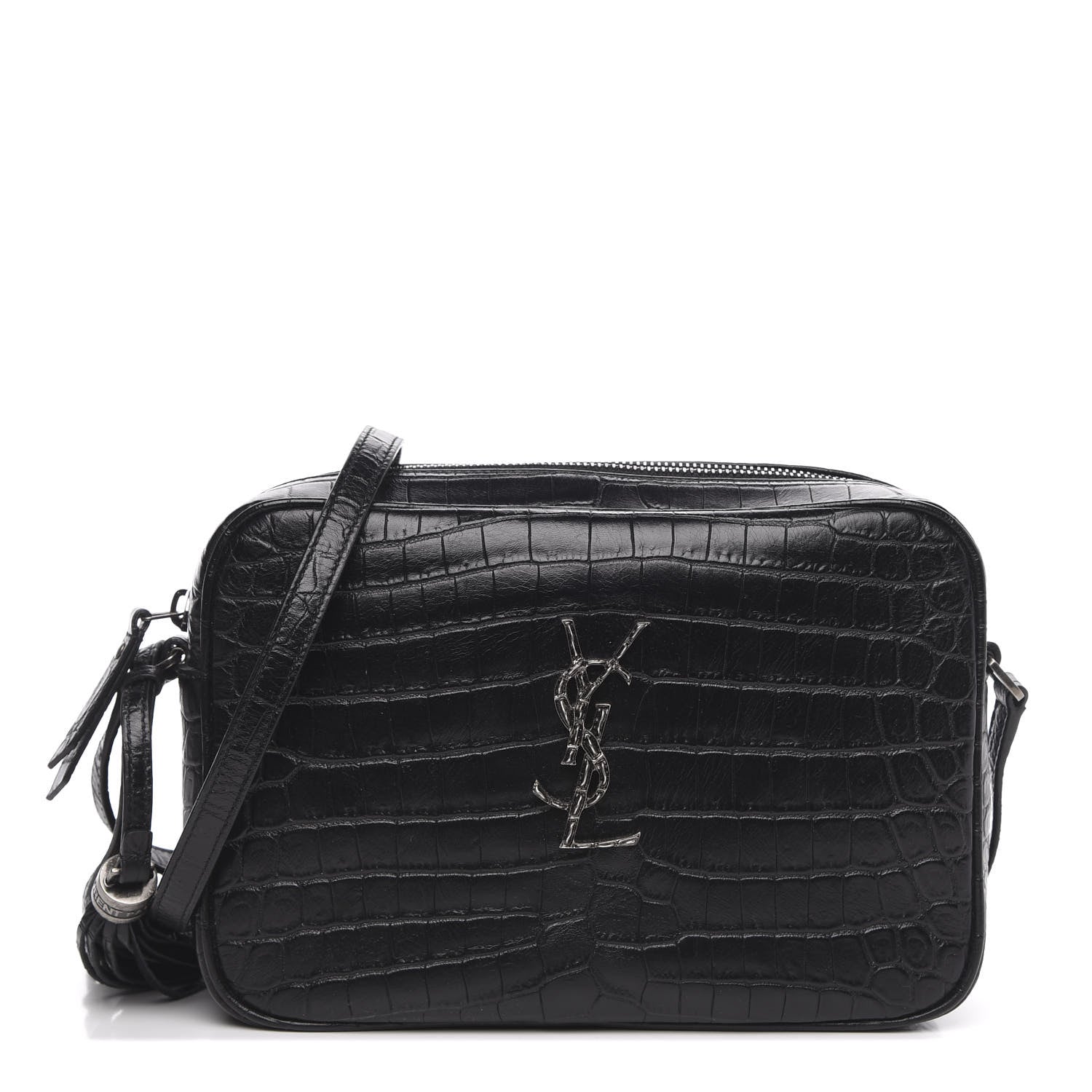 Saint Laurent Calfskin Crocodile Embossed Monogram Lou Camera Bag Black 1 of 9