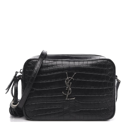Saint Laurent Calfskin Crocodile Embossed Monogram Lou Camera Bag Black 1 of 9