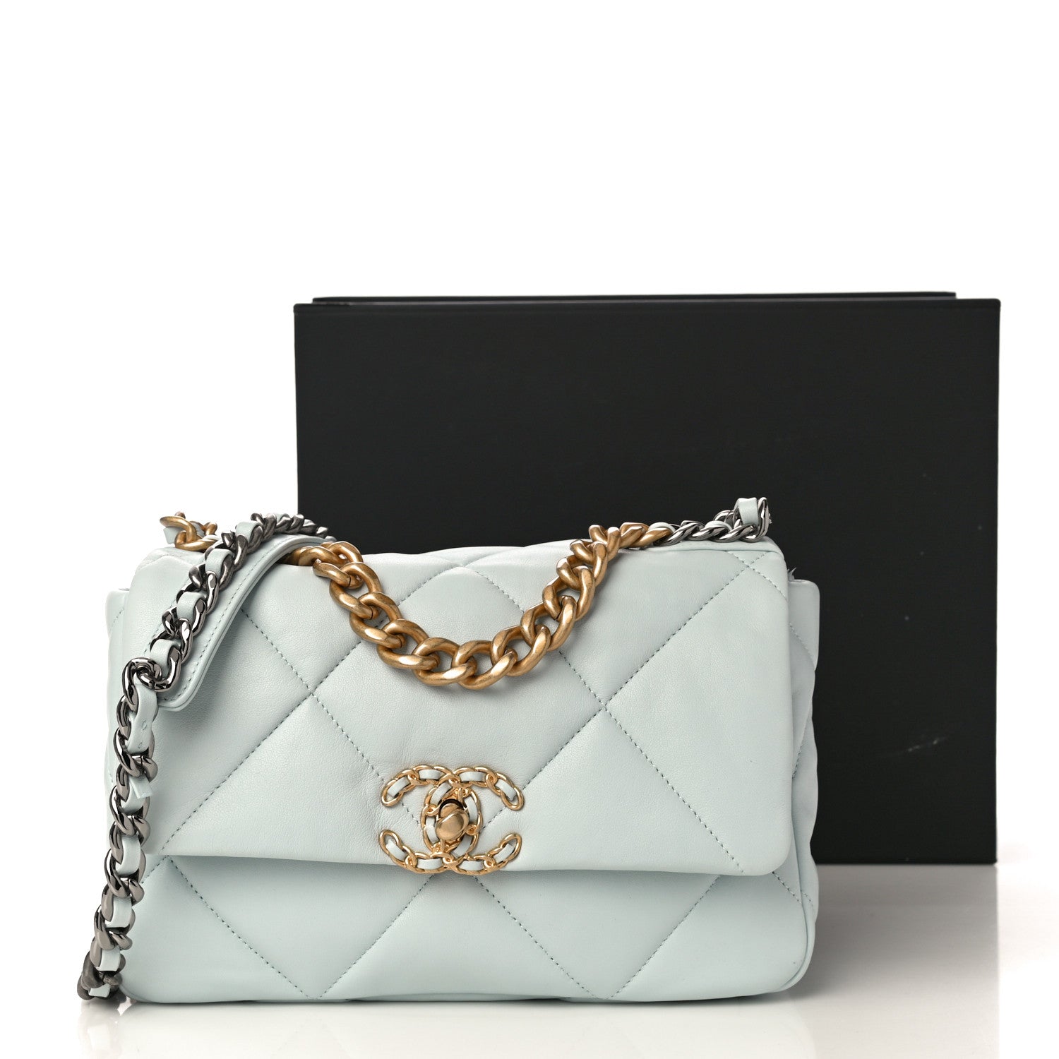 Chanel Lambskin Quilted Medium Chanel 19 Flap Light Blue 11 of 11