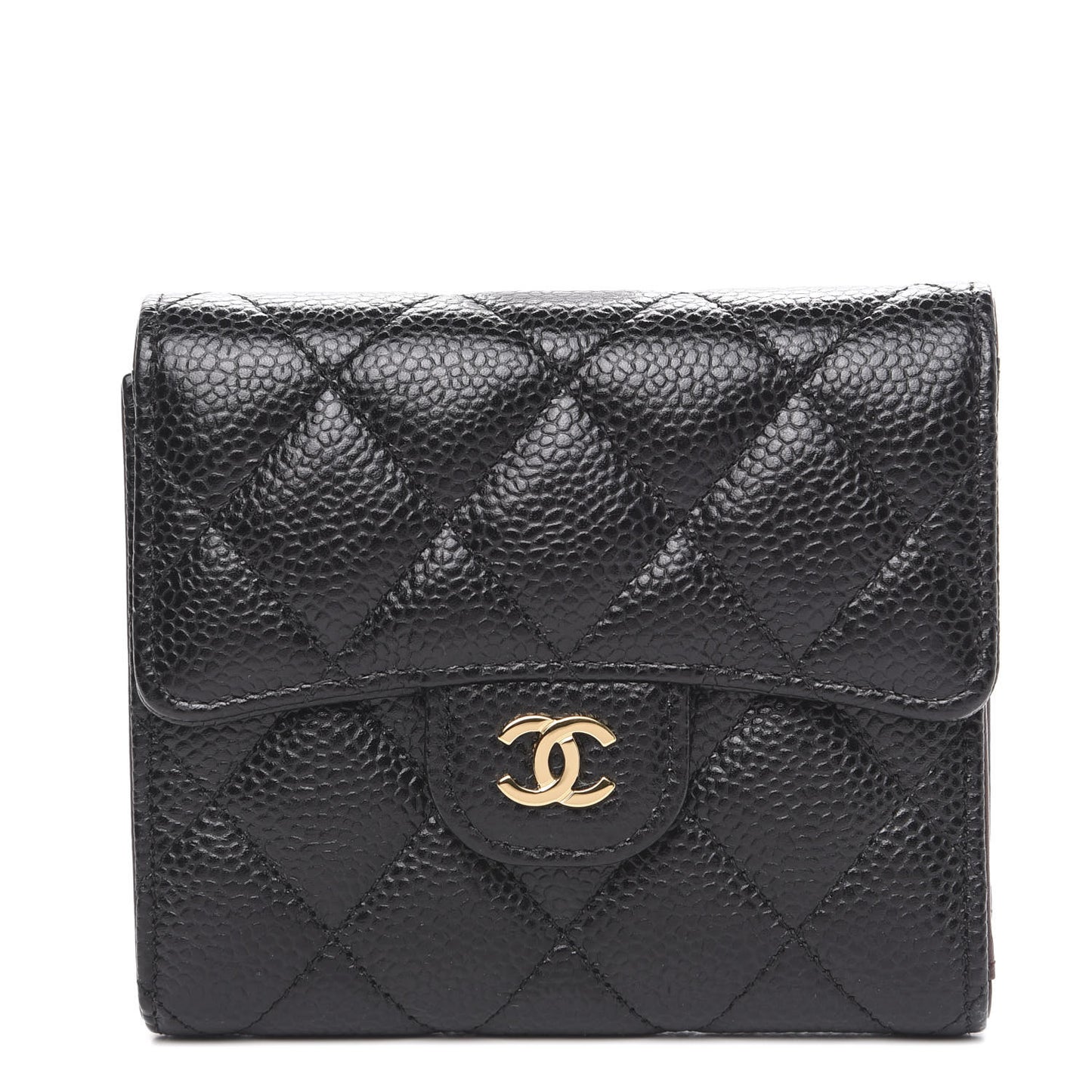 Caviar Quilted Compact Flap Wallet Black