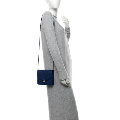 Chanel Grained Calfskin Quilted Cuba Square Wallet On Chain WOC Blue 2 of 11