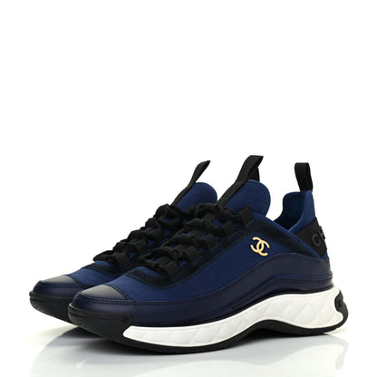 Chanel Fabric Calfskin Suede CC Sneakers 36 Navy Black 3 of 8