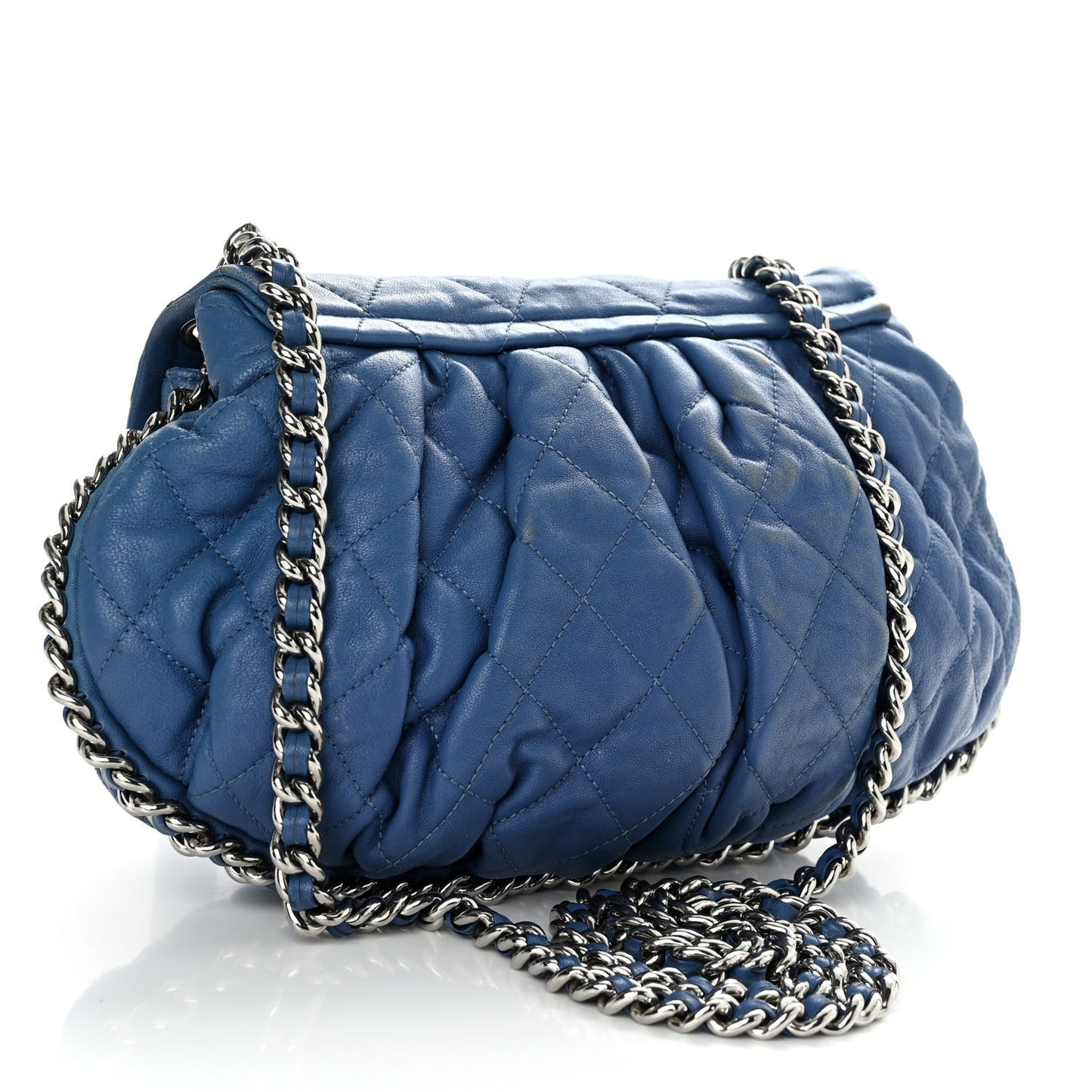 Washed Lambskin Quilted Medium Chain Around Messenger Blue