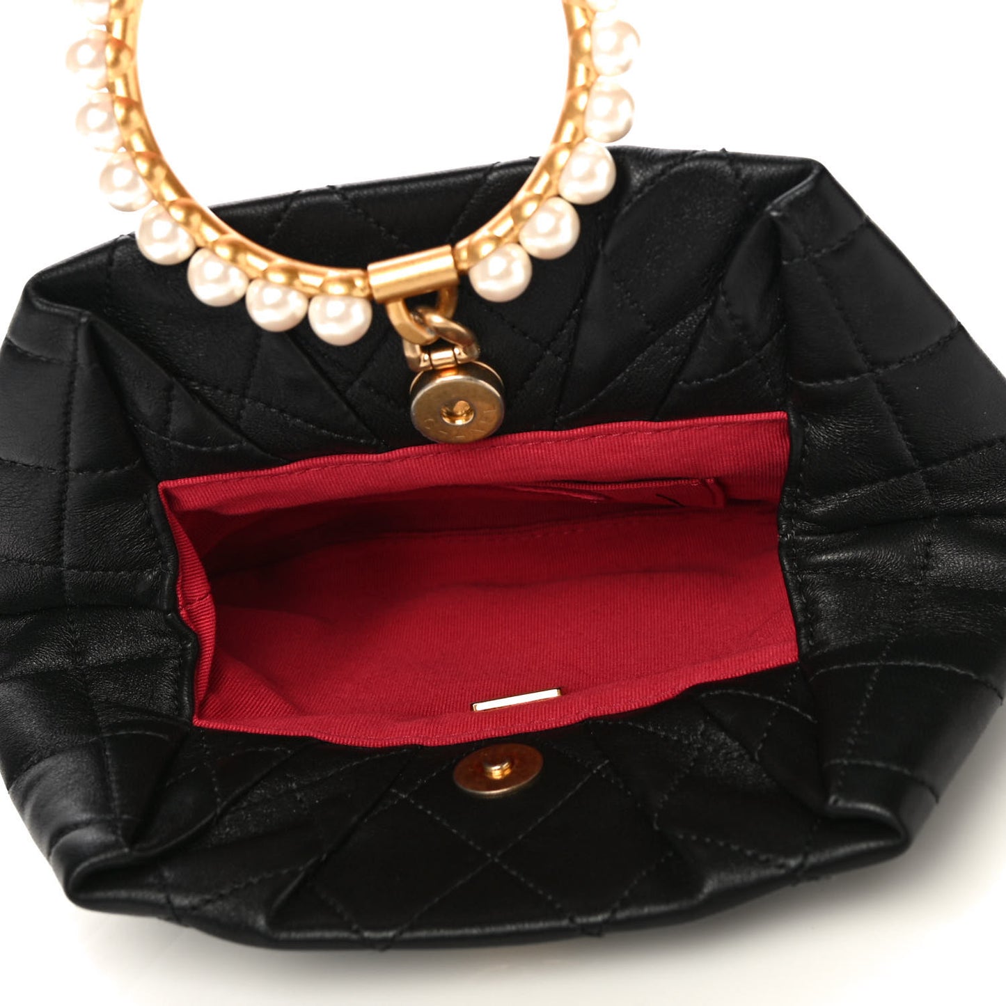 Lambskin Quilted Pearl Crown Clutch Bag Black