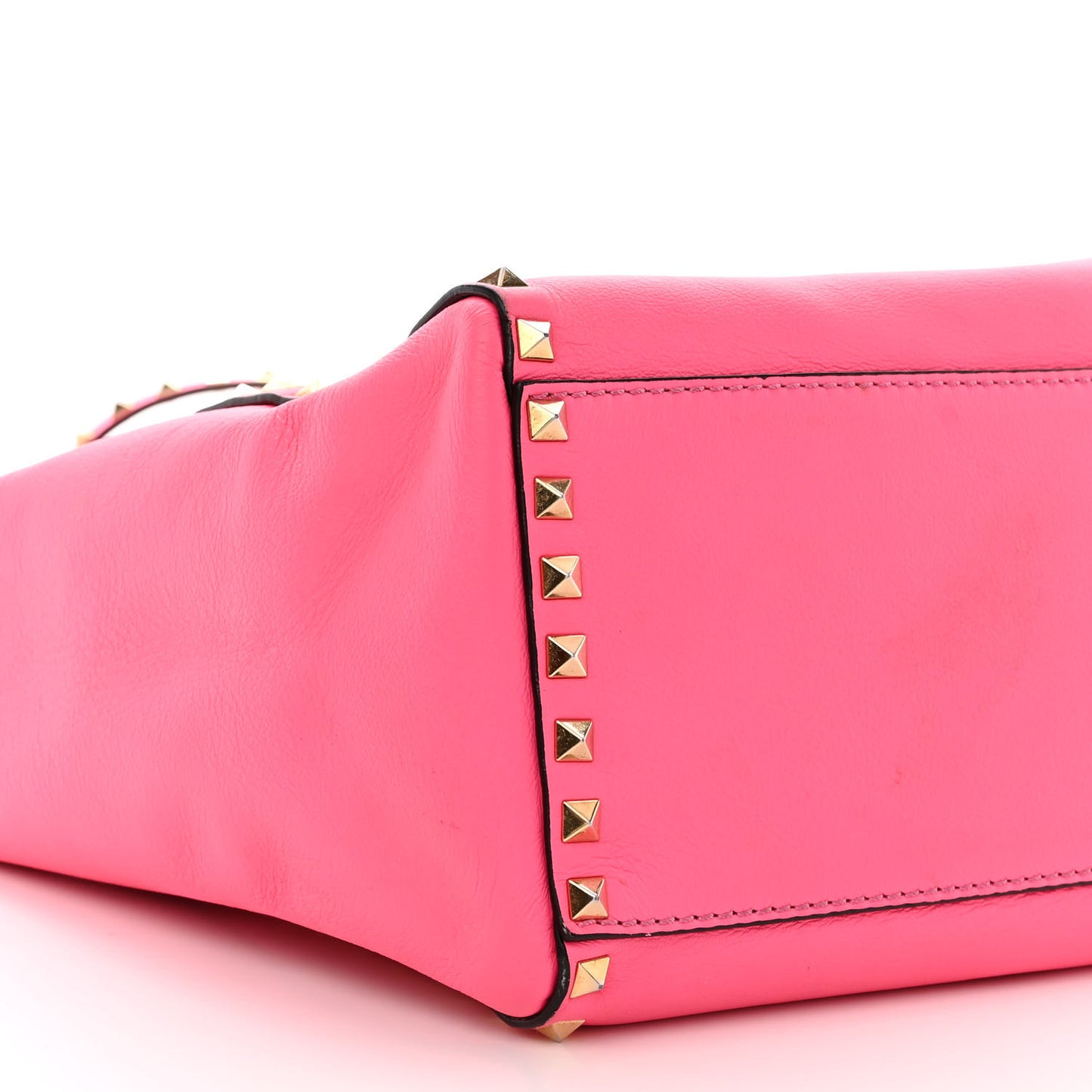 Vitello Rockstud Double Handle Tote Fuxia Fluo