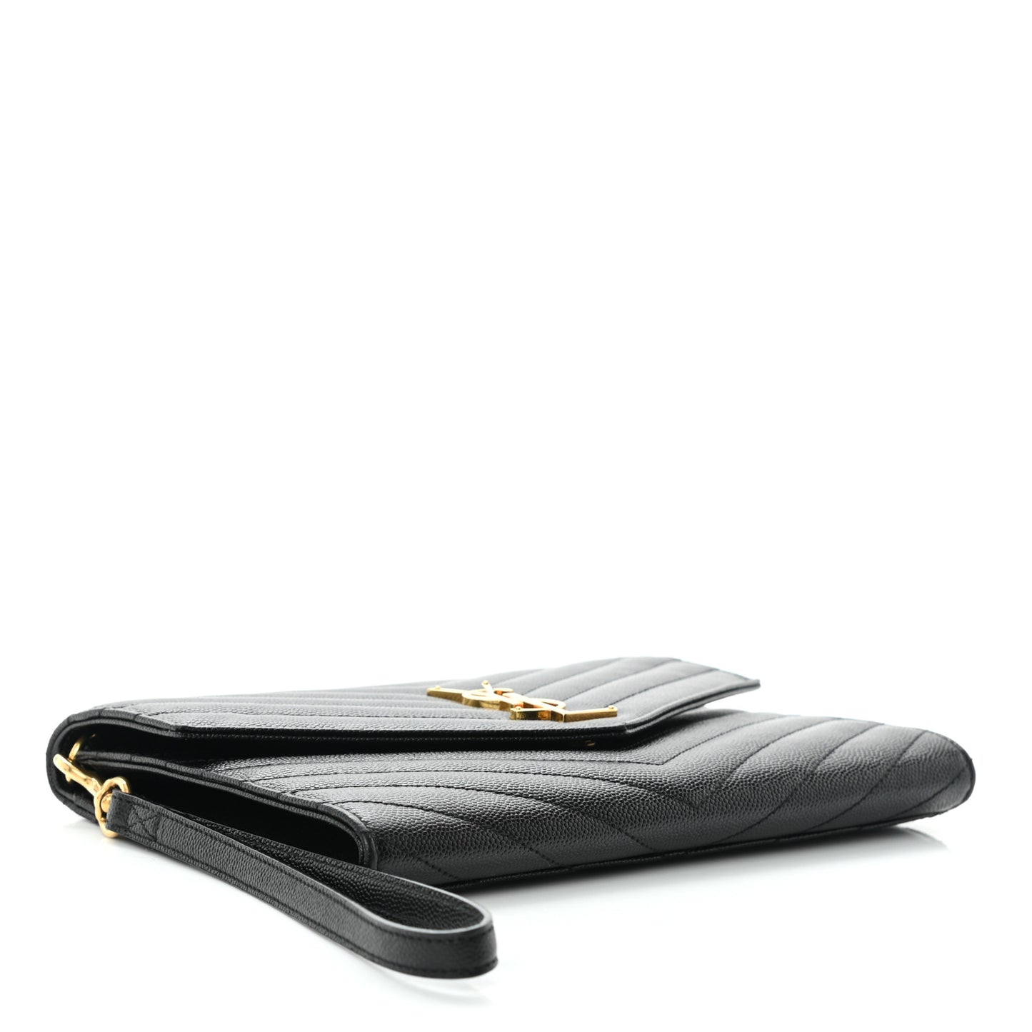 Grain De Poudre Matelasse Chevron Monogram Envelope Clutch Black