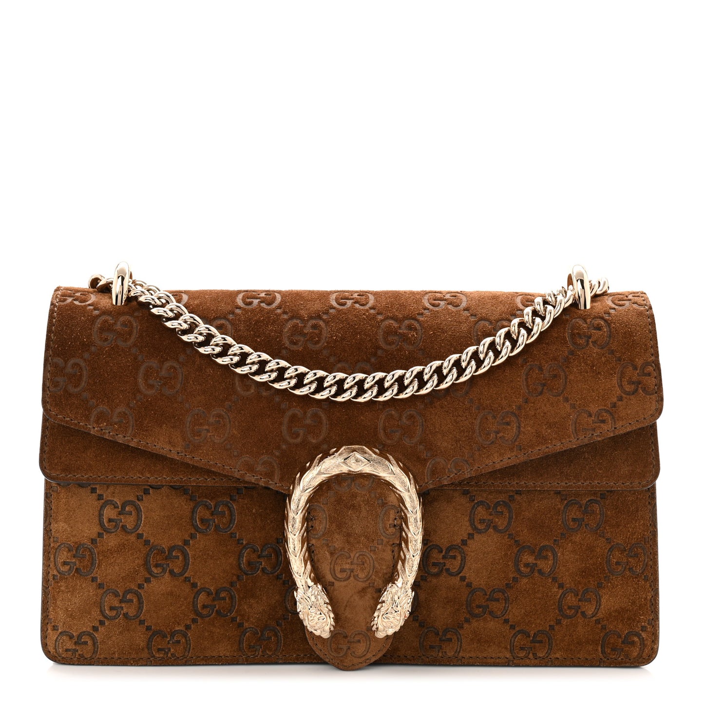 Suede Jumbo GG Debossed Small Dionysus Shoulder Bag Brown