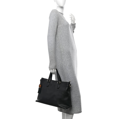 Gucci Pebbled Calfskin Convertible Bamboo Tassel Tote Black 2 of 11