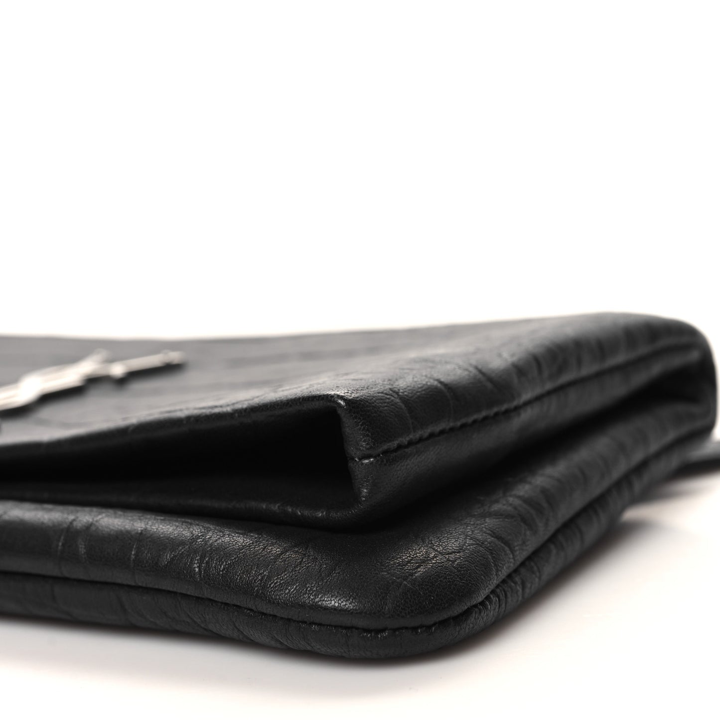Calfskin Crocodile Embossed West Hollywood Monogram Fold Over Clutch Black