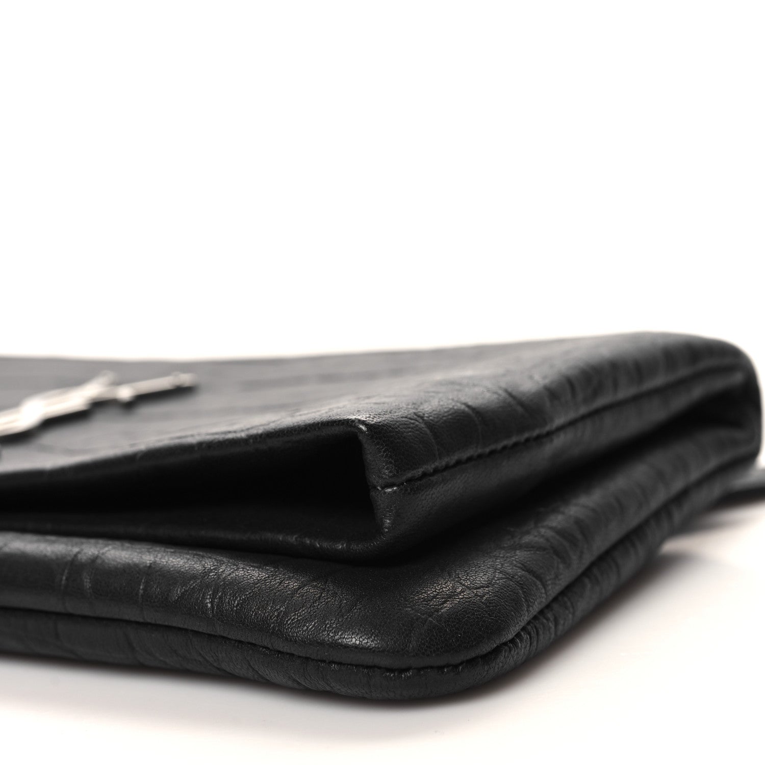 Saint Laurent Calfskin Crocodile Embossed West Hollywood Monogram Fold Over Clutch Black 10 of 10