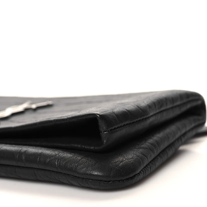 Saint Laurent Calfskin Crocodile Embossed West Hollywood Monogram Fold Over Clutch Black 10 of 10