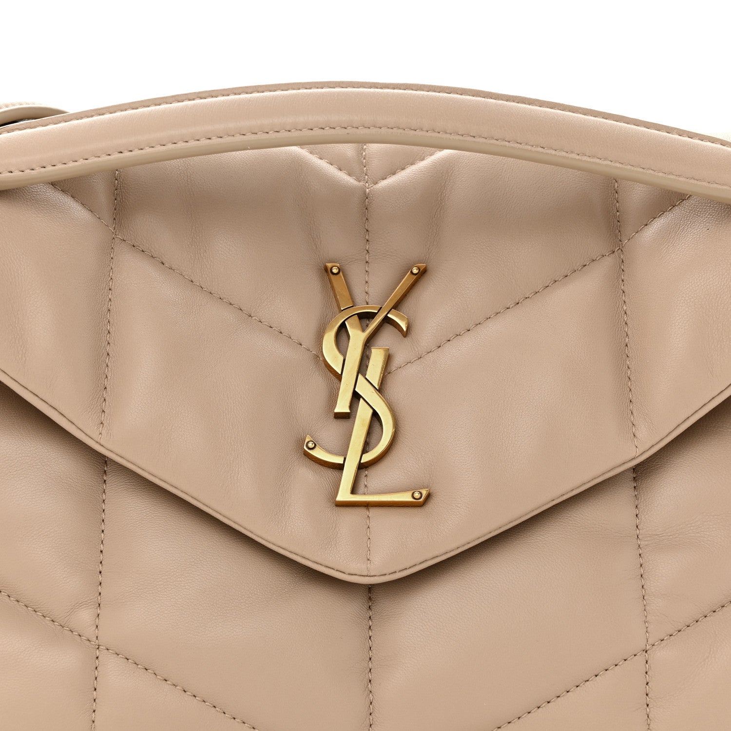 Saint Laurent Lambskin Quilted Small Loulou Puffer Monogram Chain Satchel Dark Beige 8 of 13