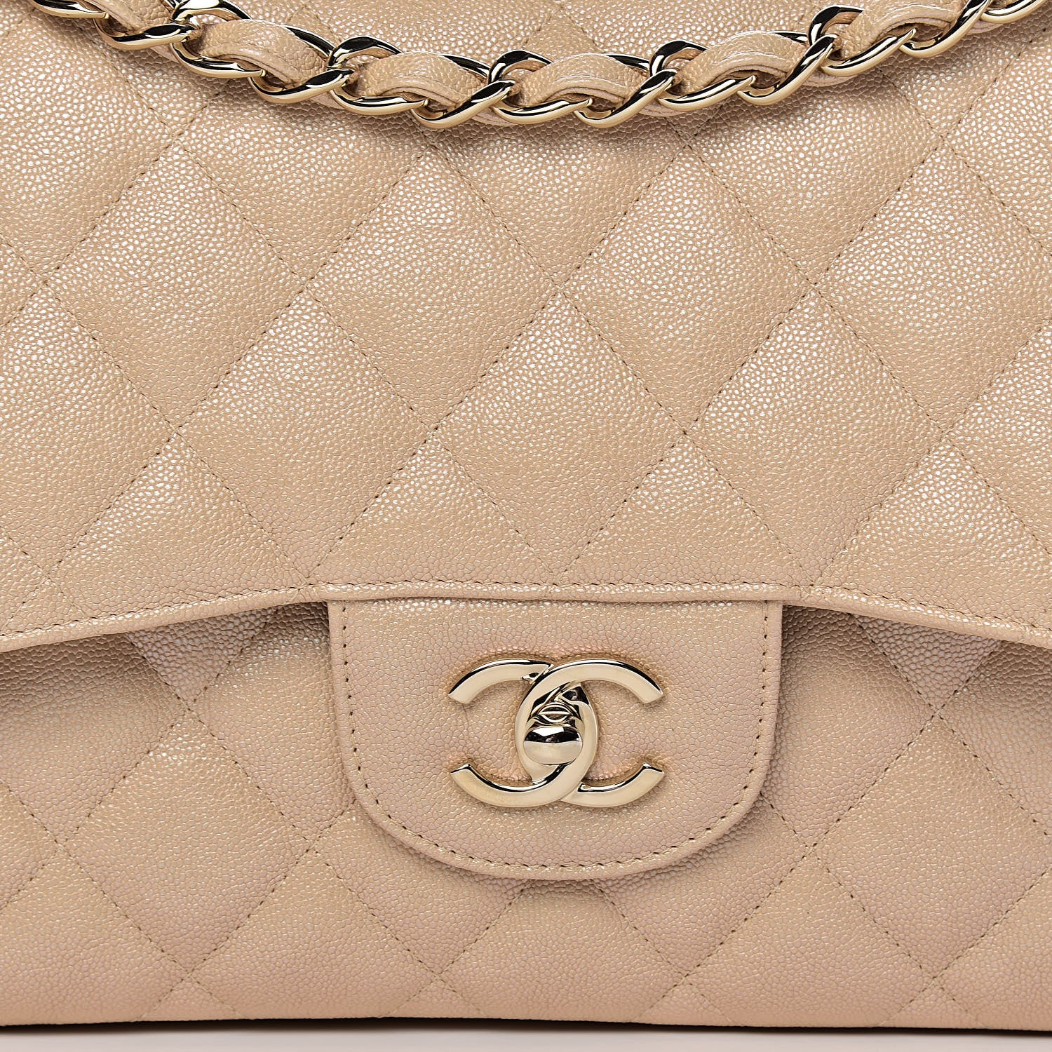 Chanel Iridescent Caviar Quilted Jumbo Double Flap Beige 10 of 10