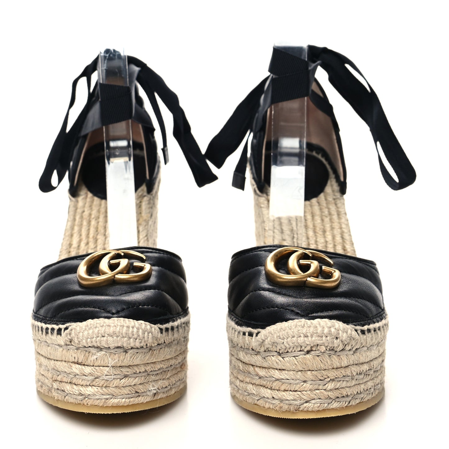 Nappa Matelasse GG Marmont Ankle Wrap Platform 35/120mm Espadrille Wedges 37.5 Black