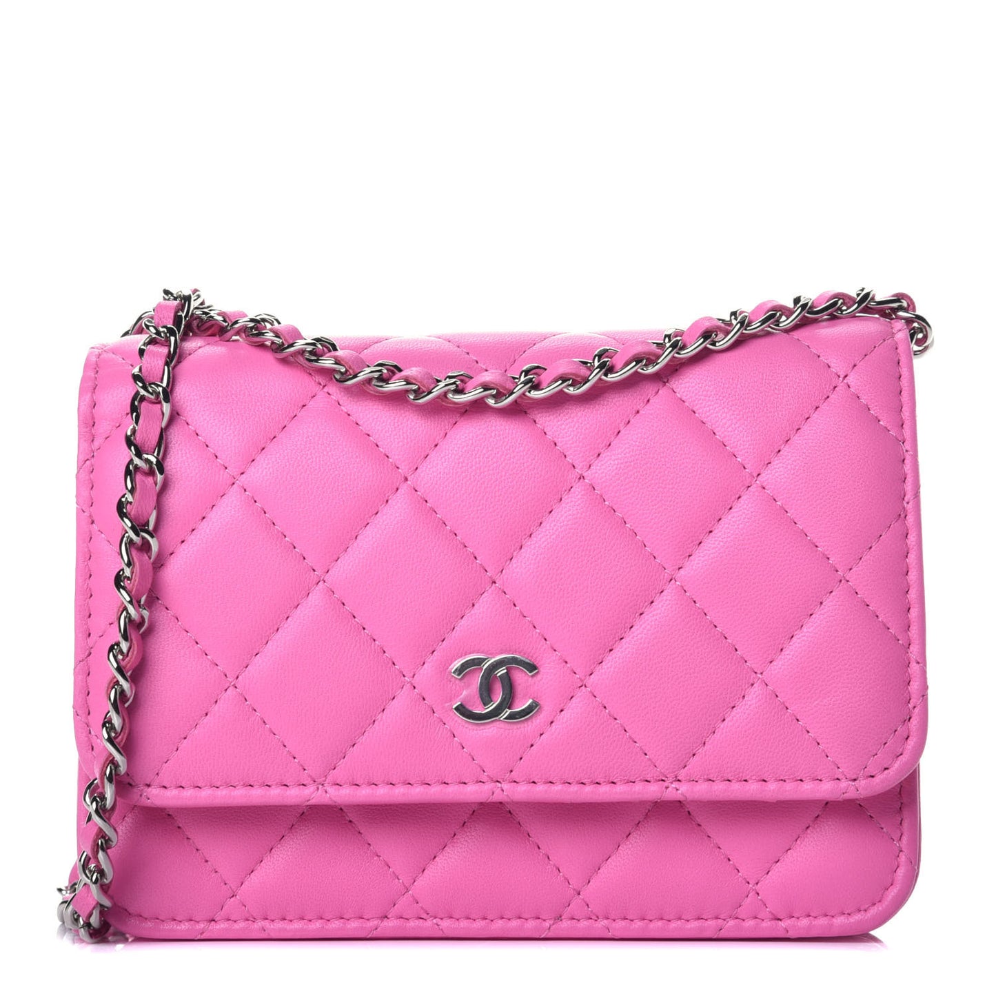 Lambskin Quilted Mini Wallet On Chain WOC Pink