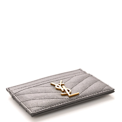 Saint Laurent Grain De Poudre Matelasse Chevron Monogram Credit Card Case Fog 8 of 8
