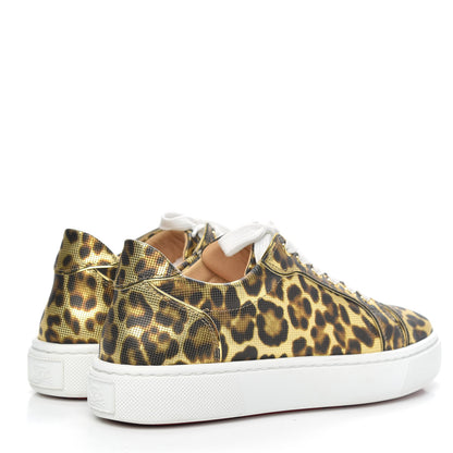 Christian Louboutin Calfskin Coins Leopard Womens Vieirissima Flat Sneakers 38.5 Gold 4 of 8