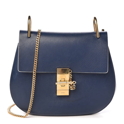 Chloe Smooth Calfskin Bi-Color Drew Shoulder Bag Royal Navy Marshamallow 1 of 13
