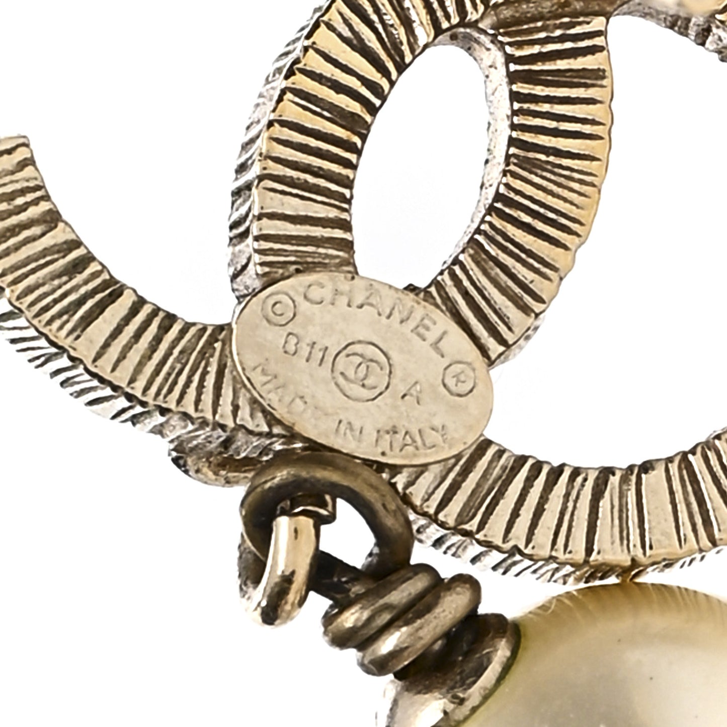 Crystal Pearl CC Drop Leaf Earrings Gold