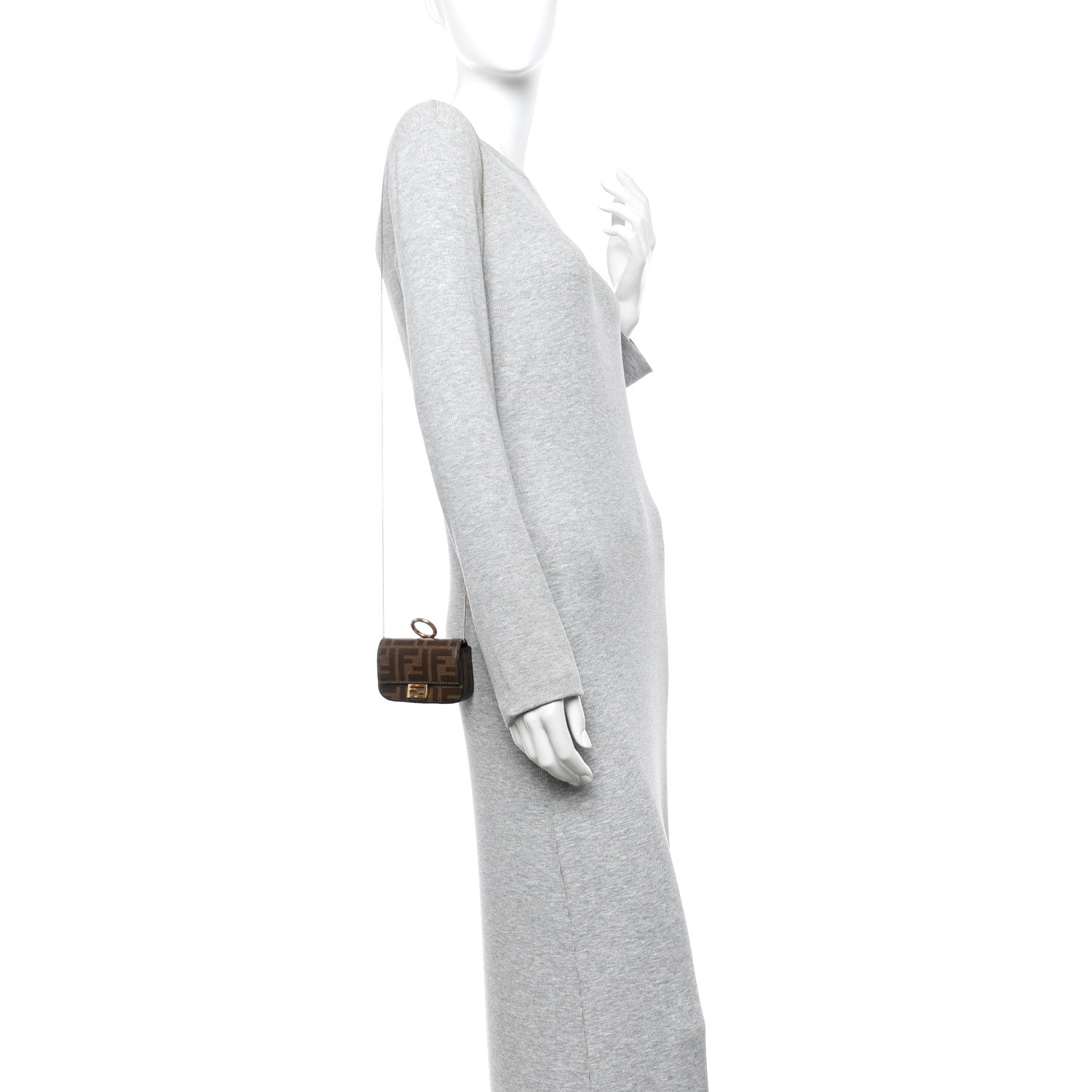 Fendi Glazed Fabric FF 1974 Nano Baguette Charm Mogano Panna 2 of 11