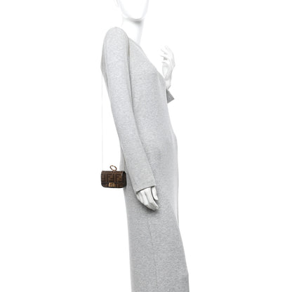 Fendi Glazed Fabric FF 1974 Nano Baguette Charm Mogano Panna 2 of 11