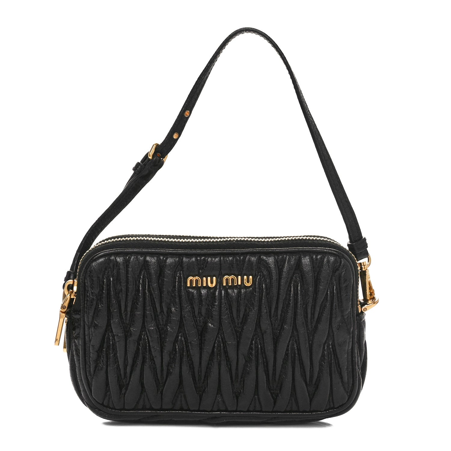 Miu Miu Nappa Matelasse Double Zip Pochette Clutch Black 1 of 10