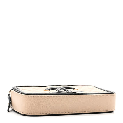 Chanel Caviar Quilted CC Filigree Clutch With Chain Beige Black 4 of 13
