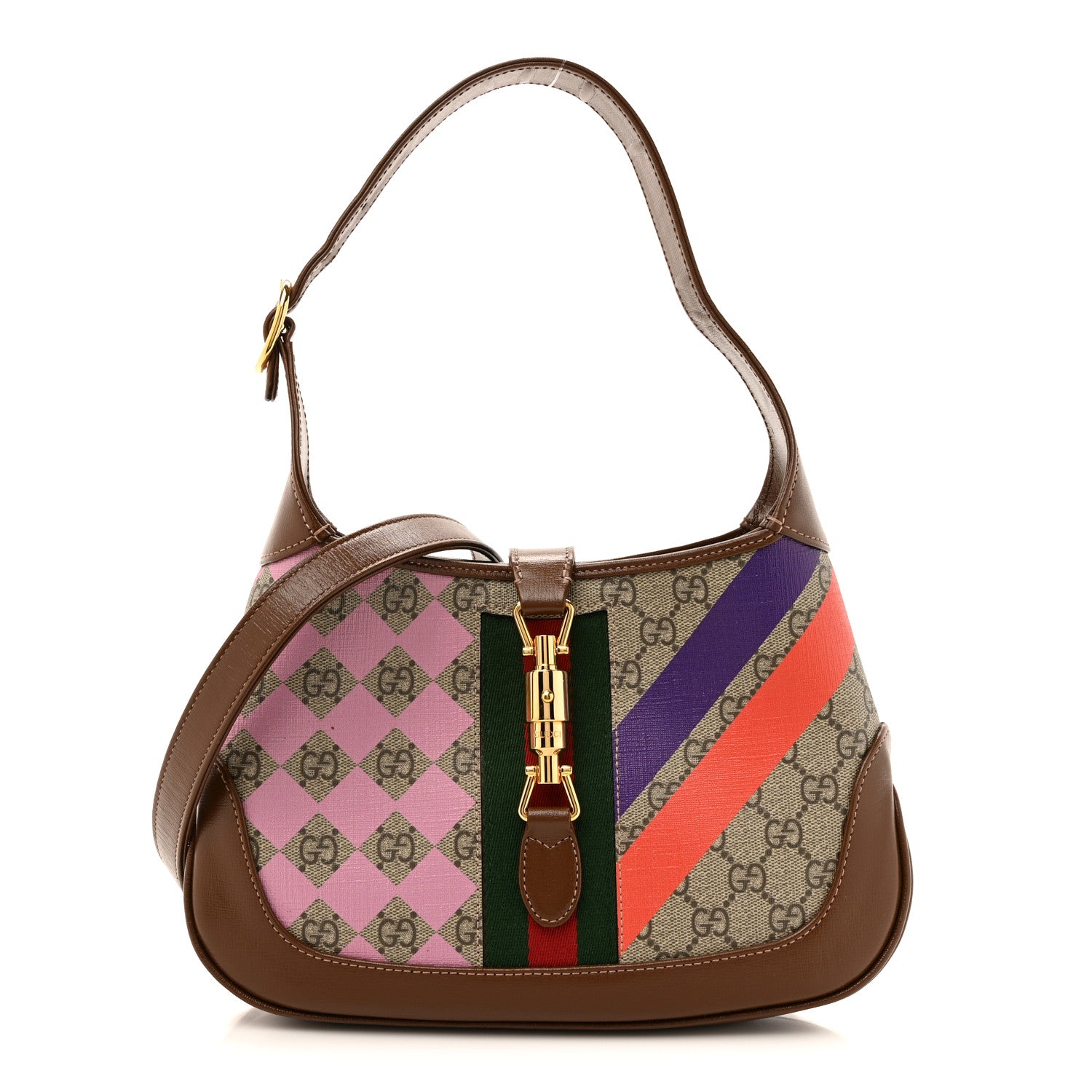 Gucci GG Supreme Monogram Azalea Calfskin Print Web Small Jackie 1961 Hobo Multicolor 1 of 10