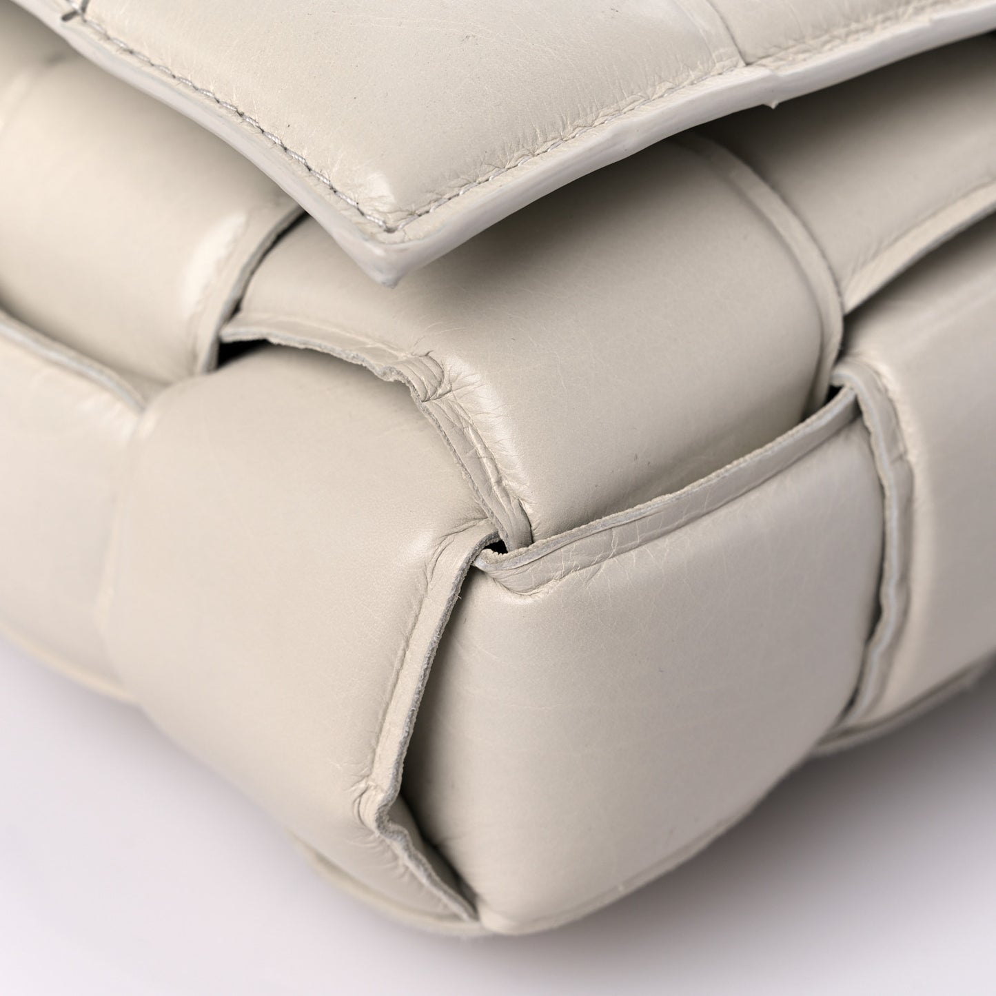Paper Calfskin Maxi Intreccio Padded Cassette Crossbody Bag Chalk